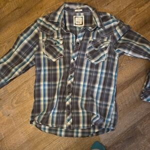 BKE Men's Blue and Gray Plaid Button-Down Shirt